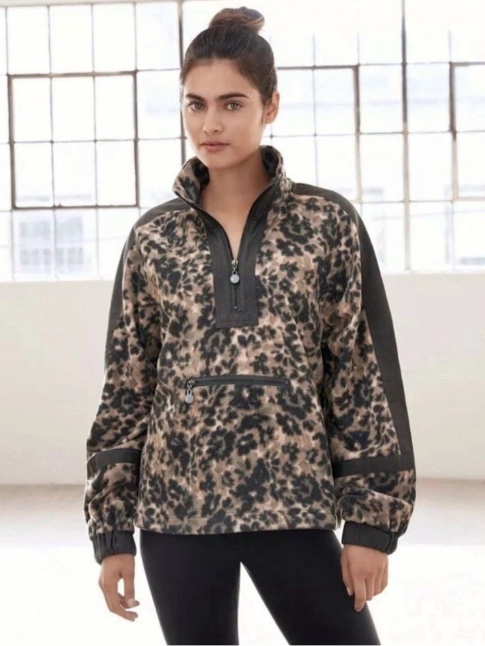 Johnny Was Calme Printed Pullover Cozy Fleece Half Zip